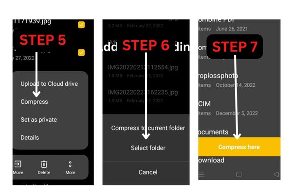 Mobile compress zip file steps 2