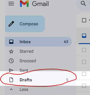 draft option in gmail